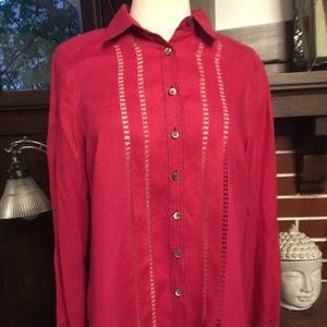 Vintage WRAP brand red linen shirt UK size 12, US Size 10